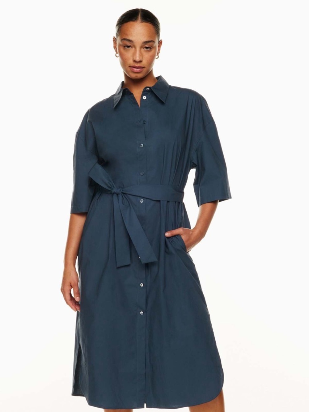NWT Babaton Carnaby Poplin Slate Blue Belted Shirt Midi Dress 2XS Oversized
